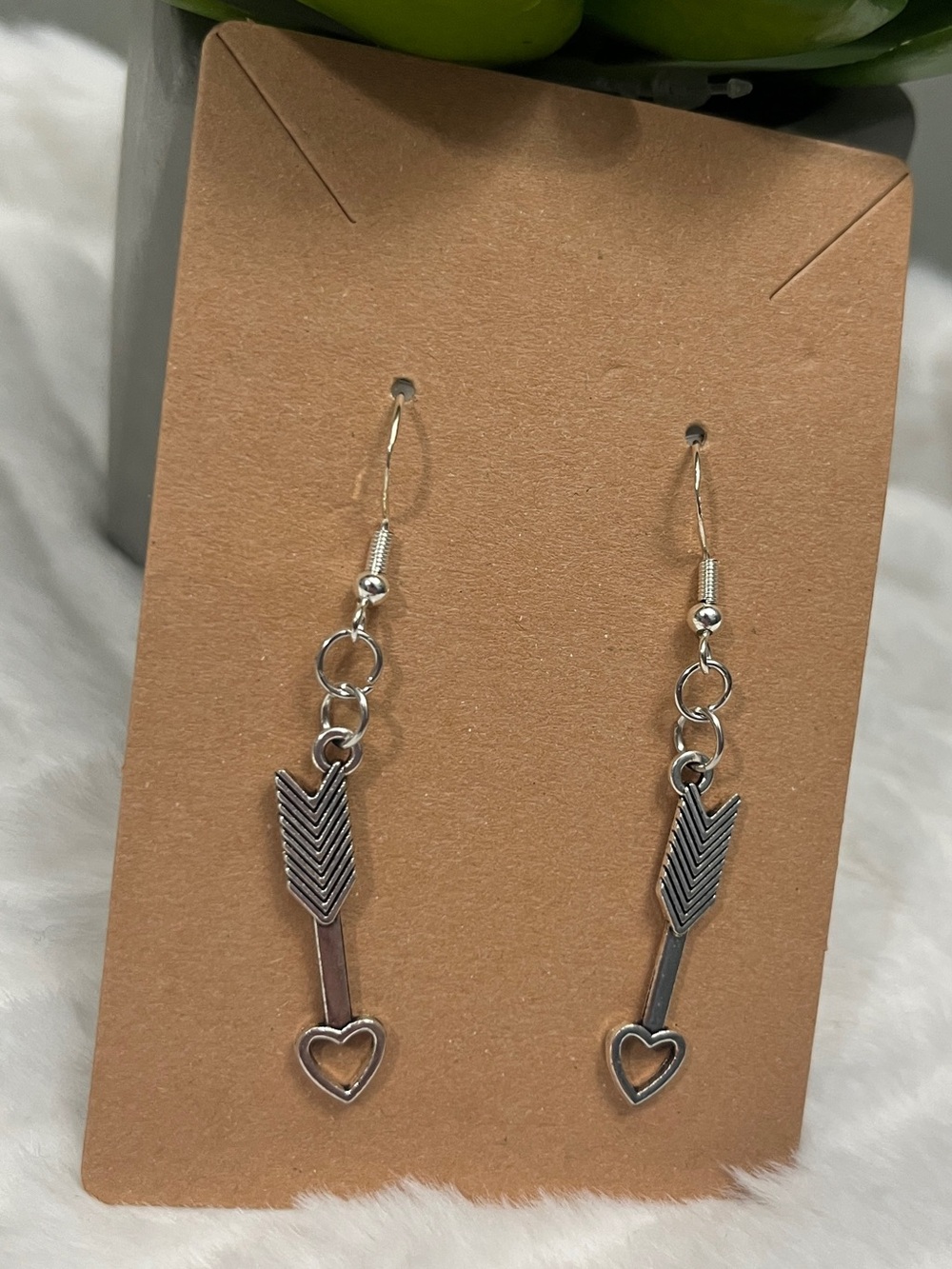 Silver Arrow Heart Dangle Earrings Women Jewelry